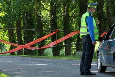 Милицейские кордоны вокруг свинокомплекса возле деревни Копти Витебского района. Фото Сергея Серебро