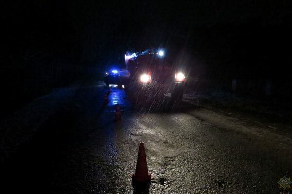 В Браславе легковушка налетела на дерево, водителя вытащили спасатели. Фото МЧС