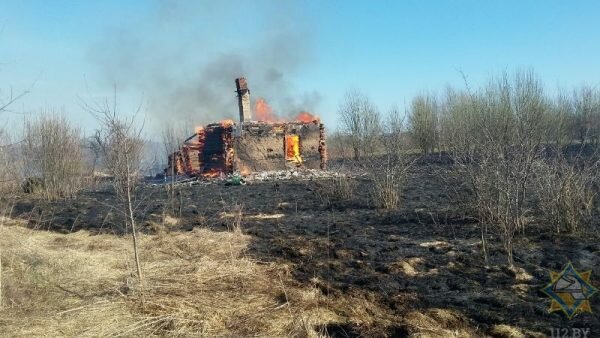 Сразу два дома сгорели в Шумилинском районе из-за пала травы. Фото МЧС