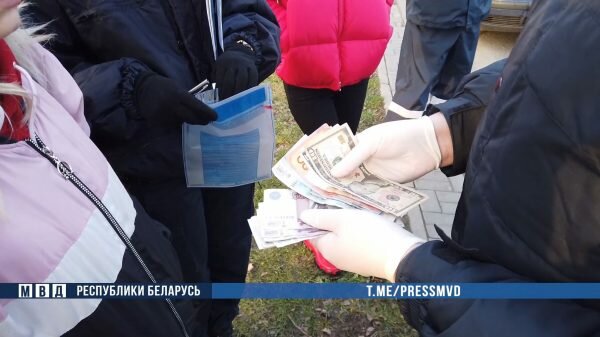 Пассажир остановленного в Витебске микроавтобуса с российскими номерами пытался дать сотрудникам ГАИ взятку около 100 долларов различными купюрами. Кадр служебной видеозаписи