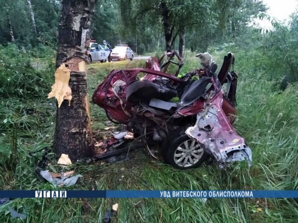 Смертельное ДТП произошло вечером 12 июля в районе перекрестка Журжевской улицы с улицей Новоселов, легковушку просто намотало на придорожное дерево. Фото ГАИ