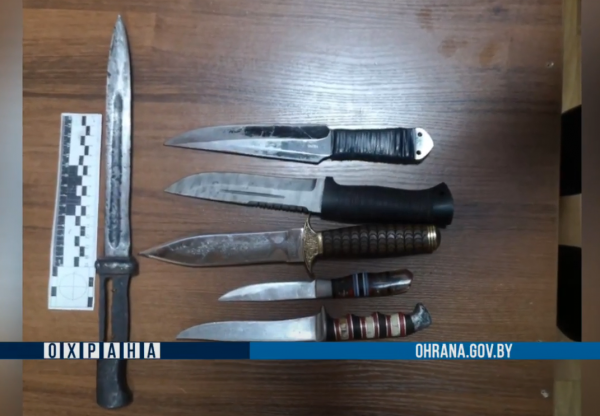 Изъятые ножи. Кадр из оперативного видео